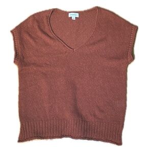 Evereve Women’s Rust Sleeveless V-Neck Knit Cotton Sweater Vest Size Small